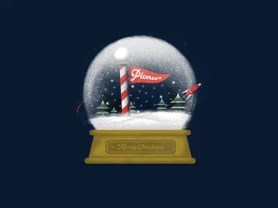 Pioneer 2021 Christmas Card card christmas illustration north pole reindeer rocket snow snow globe trees winter