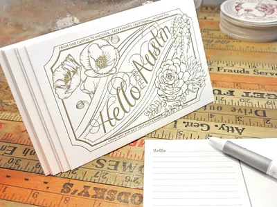 Austin Postcard austin california design flowers gold hello illustration letterpress poppies postcard texas
