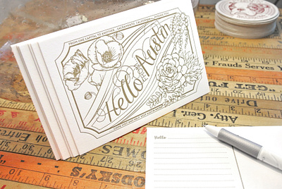 Austin Postcard austin california design flowers gold hello illustration letterpress poppies postcard texas