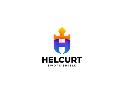 HELCURT Sword Shield brand branding business creative design icon illustration knight letterh logo luxury shield sword symbol vector