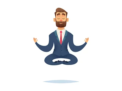 Businessman meditates app avatar beard businessman calm cartoon design illustration manager meditation modern relax rest shirt smiling suit tie vector website design worker