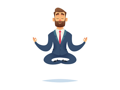 Businessman meditates app avatar beard businessman calm cartoon design illustration manager meditation modern relax rest shirt smiling suit tie vector website design worker