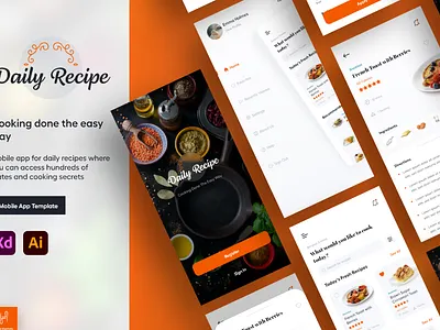 Daily Recipe App Template | Food App Template | Draftik appdesign foodapp marketplace mobileapps templates
