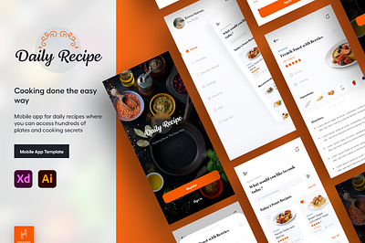 Daily Recipe App Template | Food App Template | Draftik appdesign foodapp marketplace mobileapps templates