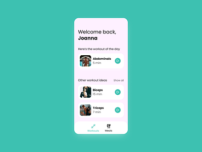 Workout of the day | Daily UI #062 062 app complementary daily ui daily ui 062 dailyui dailyui 062 dailyui062 design figma interface mint mobile pink ui ux welcome workout workout app workout of the day