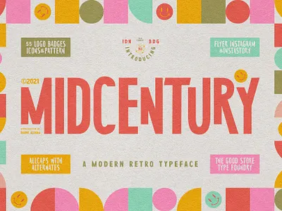 MidCentury - A Modern Retro Typeface 50s allcaps badges fifties flyer font fonts illustration instagram instagram story logo mid century mid century midcentury poster retro smiley trend typeface vintage