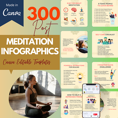 300 Meditation Infographics Templates canva template editable template instagram template meditation meditation templates mindfull post social media design social media template yoga post