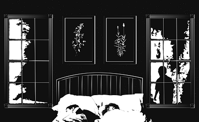 Podcast Episode Art bed bedroom branding figma flat horror illustration podcast silhouette vector window