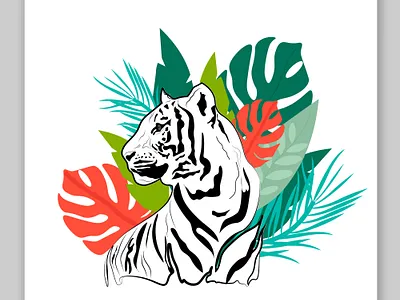 Tiger and palm leaves design graphic design leaf logo palm tiger vector