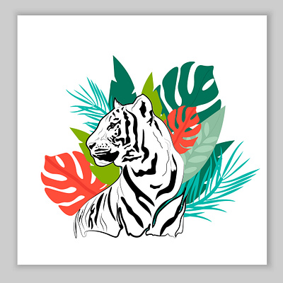 Tiger and palm leaves design graphic design leaf logo palm tiger vector