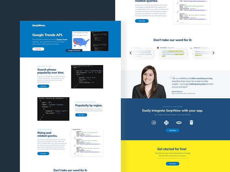 Wildeer SerpWow API - Landing Page uidesign
