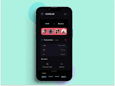 Finance app concept - bank account app bank card dark finance graphic design mockup money nice number s transaction ui ux