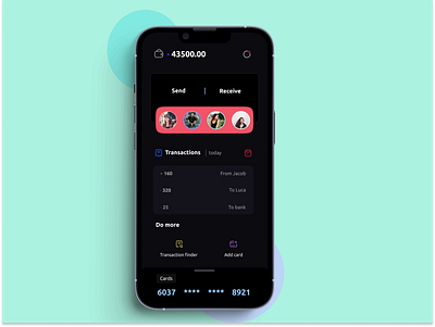 Finance app concept - bank account app bank card dark finance graphic design mockup money nice number s transaction ui ux