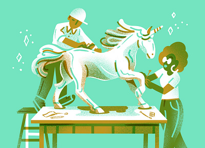 Increment Mag - Teamwork cracks digital art draw drawing editorial editorial illustration gradient hiring illustration jordan kay limited color limited palette magazine mint noise olive sculpture statue texture unicorn