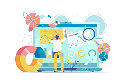 Statistics background branding business cartoon design illustration logo person ui vector