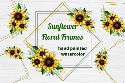 Watercolor sunflower floral frames illustration typography