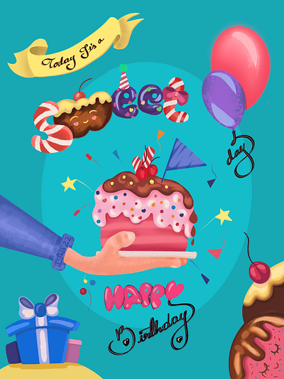 Happy Birthday Card - Sweet Wishes birthday birthday card cake cute card greeting card happy happy birthday illustration sweet