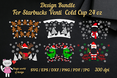 Christmas bundle full Wrap Svg for Starbucks cold cup 24 oz design illustration vector