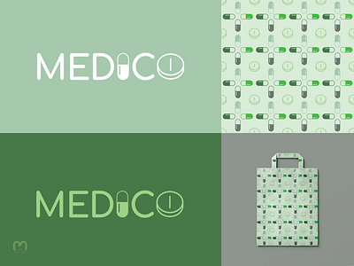 Medico - pharmacy or health center logo design brand branding capsules center clinics cross green health hospital logo design logotype medical mockup packaging paperbag pattern pharmaceutical pharmacology pharmacy tablets