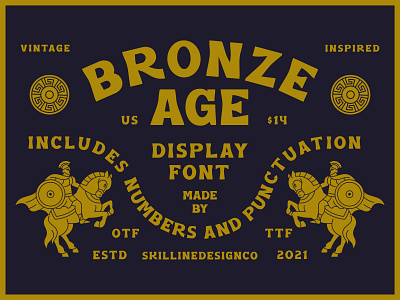 Bronze Age Display Font badge bold font branding bronze design display font font geometric graphic design illustration line lineart logo design minimal premium premium font retro font serif font typeface vintage font