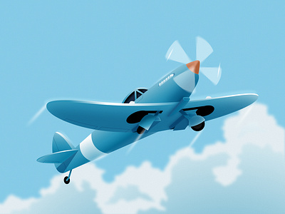 Airplane on the blue sky Illustration 3d airplane cloud flat flat illustration fly graphic design illustrations landing page plane sky transportation vector illustration