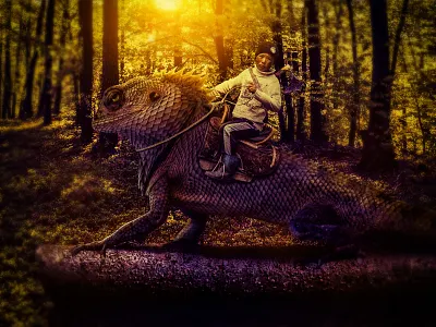 Ride on Lizard color correction color grading concept creative designing highlight and shadow photo manipulation