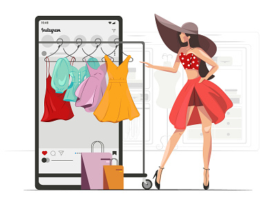 Instagram Online Shop Illustration 🛍️ 2d illustration cloth shop design dress shop illustration instagram instagram shop metaverse shop online shop online shopping shop shopping