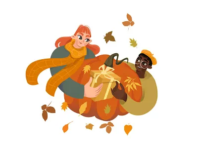 Thanksgiving day character happythanksgiving holiday illustration man pumpkin thanksgiving vector woman