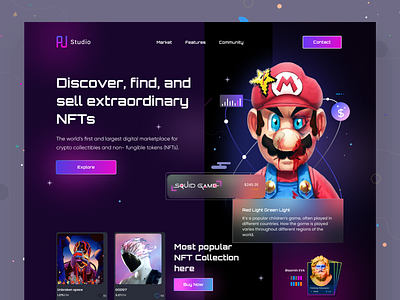 NFT Marketplace Landing Page Design cripto dark design graphic design landing page nft nft design nft landing page token ui design web design webdesign