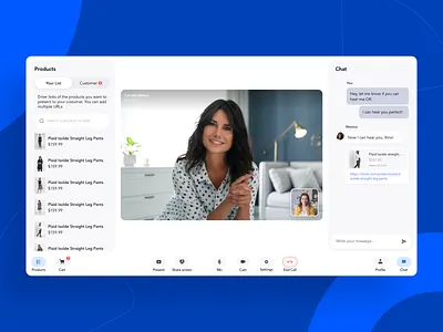 eCommerce Video Call app call chat clean conference conversation dashboard design ecommerce flat livestream meet meeting minimal showroom store ui ux video zoom