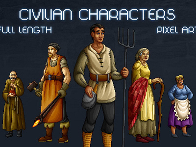 Civilian Characters Pixel Art Assets Pack art asset caracters charachter charackter character characters charakter charater charaters medieval medievel medival middle age midevil pixcel pixel pixelart pixelated