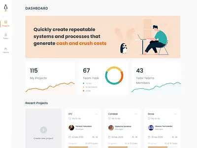 Dashboard for task management platform | Lazarev. animation charts dashboard design graphs interface motion graphics orange product progress project stats task team ui ux web white work