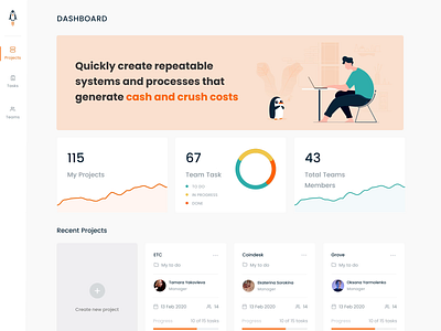 Dashboard for task management platform | Lazarev. animation charts dashboard design graphs interface motion graphics orange product progress project stats task team ui ux web white work