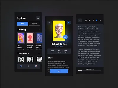 E-book reader app dark mode app application book card concept dark dark mode dark ui e book ecommerce interface minimal mobile mobile app reader readers reads store ui ux