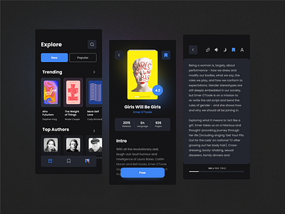 E-book reader app dark mode app application book card concept dark dark mode dark ui e book ecommerce interface minimal mobile mobile app reader readers reads store ui ux