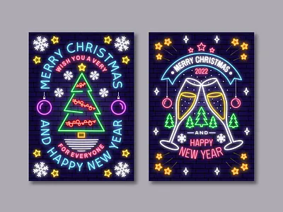 Neon Light Christmas Greeting Card card christmas light neon new poster xmas year