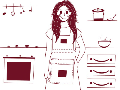 Mrs. cook 👩🏻‍🍳❤️ branding character character design chef clean cook design fresh design frying pan illustration kitchen lines loose minimal original pot simple smile style ui design