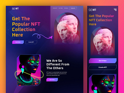 NFT Marketplace - Neon Website Landing Page creativepeoples crypto crypto art design illustration landing page nft nft art nfts token ui ux web webdesign