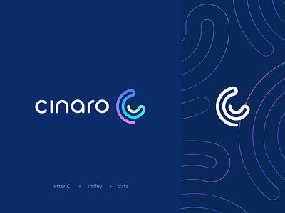 Cinaro abstract ai branding c circle clever data flat geometry happy icon letter logo mark minimal pattern smile smiley ui