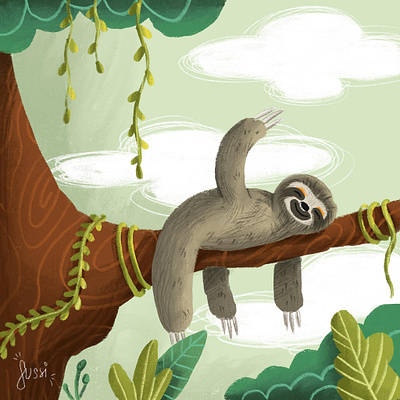 Happy Sloth Boris animal illustration book illustration cartoon character children illustration design drawing illustration