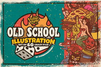 Old School Illustration Collection barber illustrations branding craft food illustrations graphic design illustrations label illustrations logo music illustrations old school graphic old school illustrations old school tattoo poster graphic punk rock retro graphic skate skeleton graphic surf t shirt print tattoo graphic