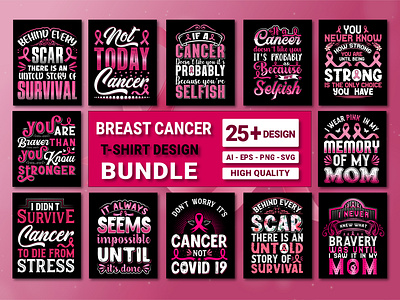 Breast Cancer Typography t-shirt design bundle breast cancer awareness breast cancer t shirt design bulk t shirt design custom t shirt design graphic design illustration logo design retro t shir t shirt design t shirt designer typography t shirt design vector vintage t shirt