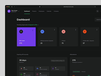 HR Dashboard app browser crm dark darkmode dashboard design hr hrms human interface management mode product saas slick studio ui ux