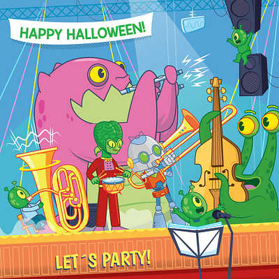 Halloween party aliens character design dgph editorial fest graphic design halloween illustration monsters music party vector