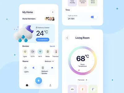 Smarthome App - IoT Exploration air conditioner app clean design device electronics figma home automation iot mobile smart smartapp smarthome stats technology thermostat ui ux weather wifi