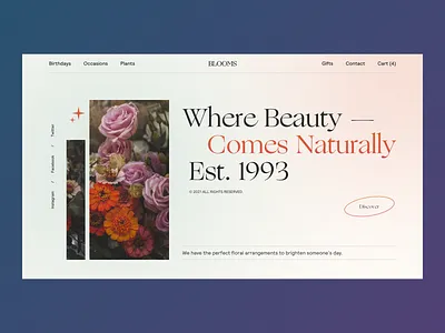 Bloom Shop Design Concept clean floral floral arrangement florist florist online shop florist shop gradient graphic design hero section main screen occations online shop plants pure