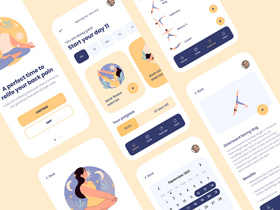 Spine Care - Yoga Meditation App clean ui creative dailychallenge design meditation app mehedihas typography ui ux workout app yoga app yoga pose yoga studio