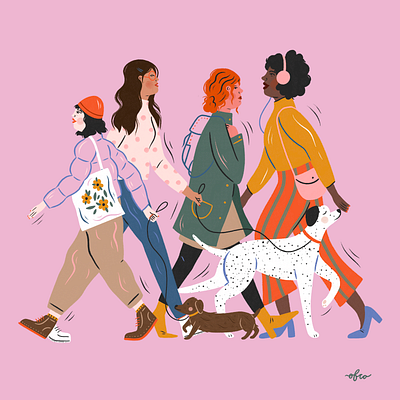 City Babes city design dogs fashion gouache hair hand drawn illustration illustrator lady pattern people procreate walking woman