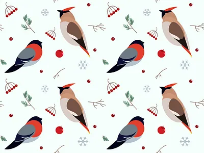 Winter birds app berries bird birds blue branding bullfinch christmas design eve graphic design illustration newyear pattern red snow vector waxwing white