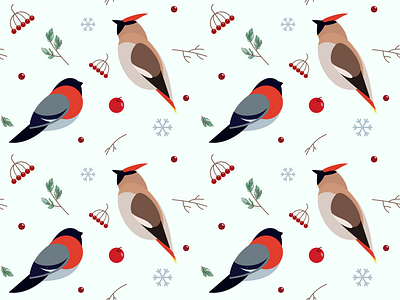 Winter birds app berries bird birds blue branding bullfinch christmas design eve graphic design illustration newyear pattern red snow vector waxwing white